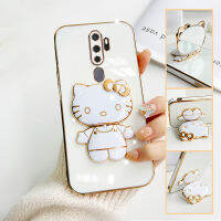 เคส OPPO A5 2020 case Kitty ขาตั้งแบบพับได้แฟชั่นสีทึบหรูหราชุบโครเมียมนุ่ม TPU เคสโทรศัพท์สแควร์คลุมทั้งหมดเคสป้องกั