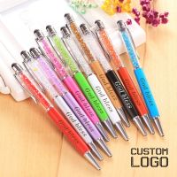 New Custom LOGO Diamond Ballpoint Pens Capacitive Touch Screen Writing Gel Pen Engraved Text Gift Pens School Student Stationery