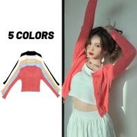 ?Sale80%?เสื้อไหมพรมร่อง 5 สี แขนยาวคอกลม กระดุมหน้า