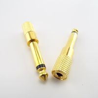 QB4 2pcs 6.35mm 1/4" mono Male To 3.5mm 1/8" Female Connector Jack Audio Speaker Mono Terminal Plug Headphone Adapter Gold Plated 6.5mm