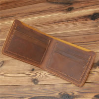 HOT Genuine Crazy Horse Cowhide Leather Men Short Wallet Purse Small Vintage Wallets Brand High Quality Designer Card Holder