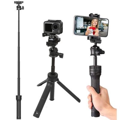 Extendable Pole Handle Grip Tripod, W/Cold Shoe Smartphone Clip Adjust For iPhone Samsung GoPro 10 9 8 Sony Canon DV DSLR Camera