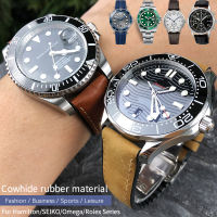 20มิลลิเมตร21มิลลิเมตร22มิลลิเมตรหนังแท้ Cowhide ยางนาฬิกาวงเหมาะสำหรับ SEIKO SKX แฮมิลตันโอเมก้าบทบาท Submariner ซิลิคอนหนังวัวอ่อนผิวสาย