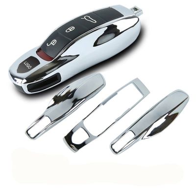 3ชิ้นเคสกระจกโครมเงินรีโมทเปิดประตูระยะไกลกุญแจปลอกฝาครอบกุญแจใส่กุญแจแทนที่ Porsche Boxster Cayman 911 Panamera Cayenne Macan