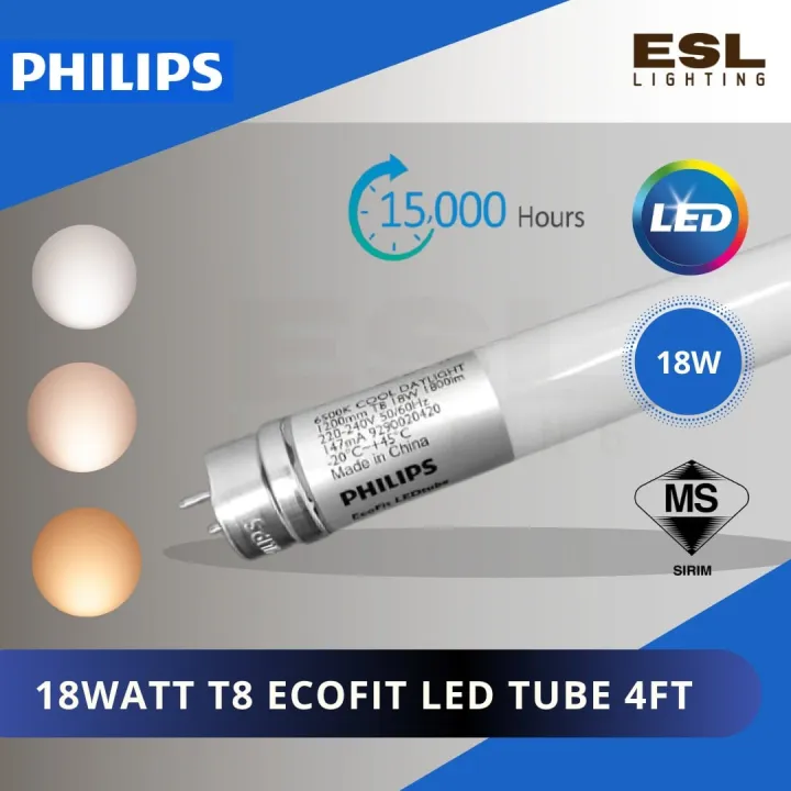 PHILIPS ECOFIT LED T8 TUBE 18WATT 4FT (20 PCS) DAYLIGHT | Lazada