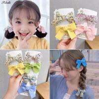 Febelle 2pcs/set Fabric Floral Bowknot Hair Clips Colorful Cute Children Hairpin Hair Ornament Hair Accessories