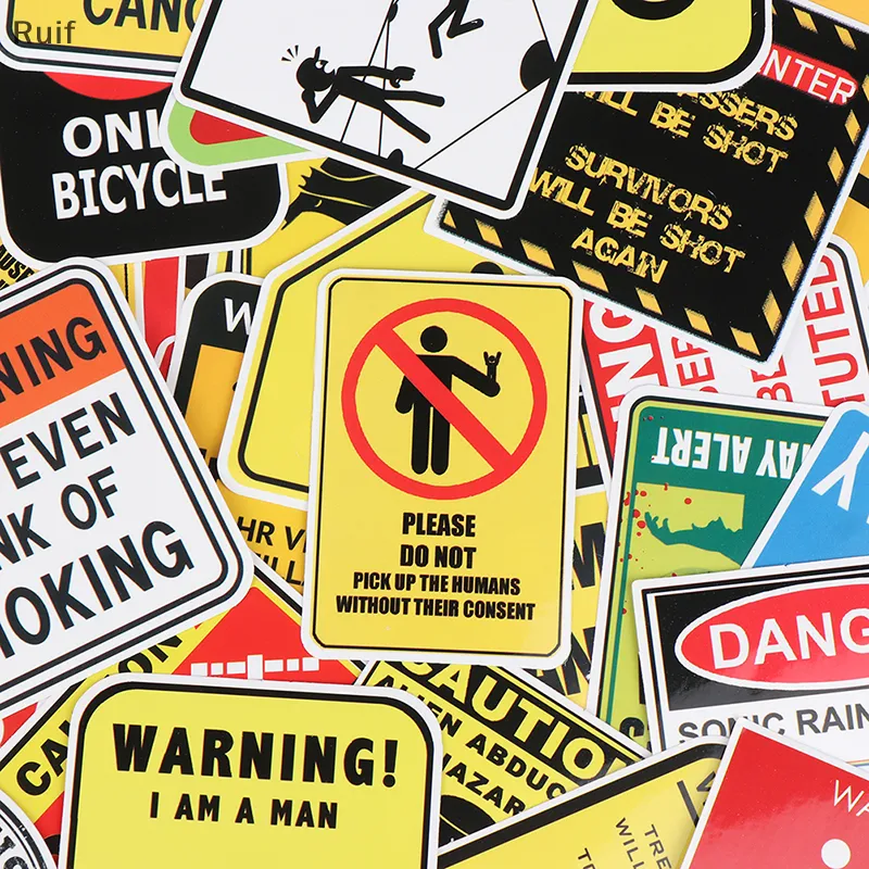 50 PCS Warning Stickers Danger Banning Signs Reminder Waterproof Decal  Sticker