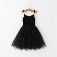 【jeansame dress】 LittleBlack แขนกุดสลิงสีทึบตู DressesClothing CasualGown สำหรับ3-8 YearBirthday เครื่องแต่งกาย