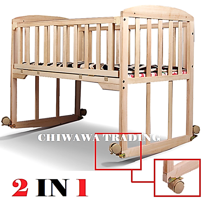 2 IN 1【Extra Space】 Solid Natural Wooden Baby Bed Rocking Cradle Cots
