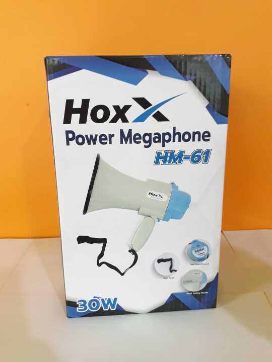 โทรโข่ง-hoxx-hm-61-ขนาด-6-นิ้ว-สีน้ำเงิน-30w-มีไซเรน-อัดเสียงได้-megaphone-รหัสสินค้า-hm-61-แบตเตอรี่ชาร์จไฟได้-อัดเสียง-10-วินาที-ไซเรน-และไมโครโฟนในตัว-รายละเอียดสินค้า-ขนาดเส้นผ่าศูนย์กลาง-155mm-คว