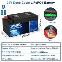 24V แบตเตอรี่ Lifepo4 240AH 200AH บลูทูธ24V 100AH แบตเตอรี่ลิเธียม8S 200A IP56 BMS 5000 + วงจรสำหรับ RV รถเข็นสำหรับตีกอล์ฟปลอดภาษีพลังงานแสงอาทิตย์