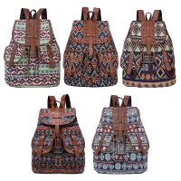 Vintage Print Canvas Ethnic Backpack for Women Girls School Drawstring Bohemia Travel Rucksack G5AE