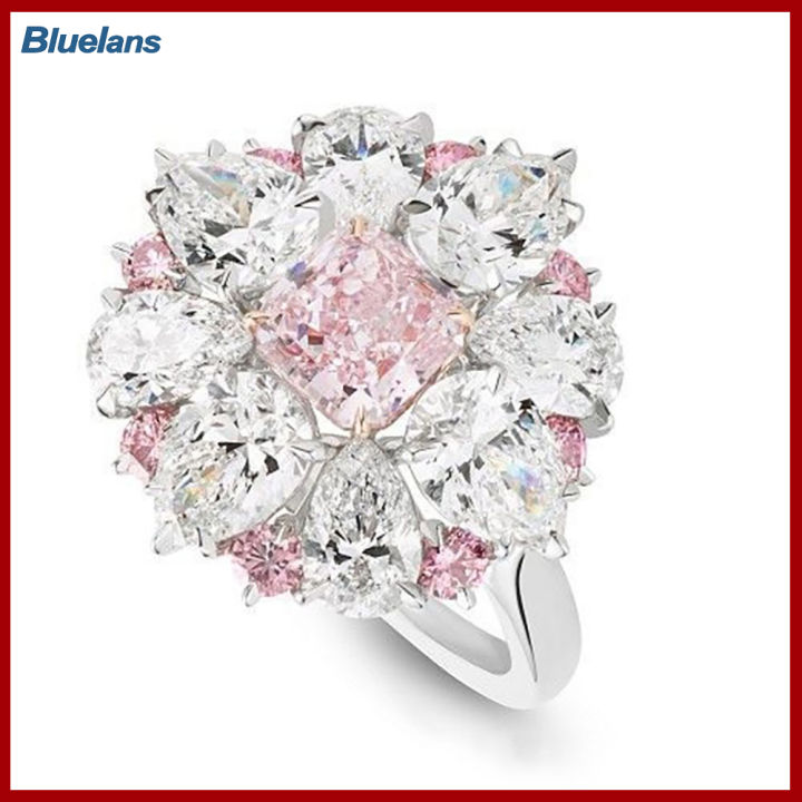 Bluelans®แหวนหมั้นแหวนแต่งงานผู้หญิงเพชรสังเคราะห์ดอกไม้ที่มีเสน่ห์แฟชั่นเครื่องประดับ