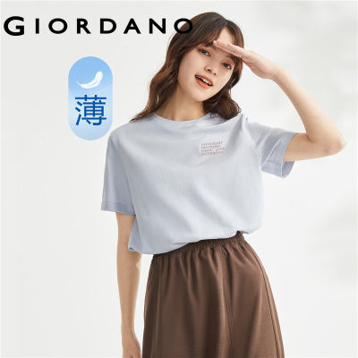 GIORDANO Women T-Shirts Letter Embroidery 100% Cotton Tee Crewneck Short Sleeve Summer Fashion Relaxed Casual Tshirts 05323421 vnb