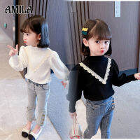 AMILA เสื้อซับในแขนพองสำหรับผู้หญิง,เสื้อยืดแขนยาวคอเต่าครึ่งตัวสีขาวแฟชั่นใหม่