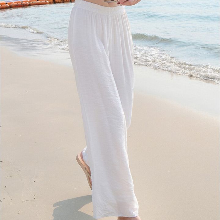 2023-white-summer-cotton-linen-pants-women-high-waisted-slacks-loose-soft-elastic-waist-casual-wide-leg-pants-trousers-female