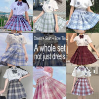 【Full set】School Girl Uniform Pleated Skirts Japanese School Uniform High Waist A-Line Plaid Skirt Sexy JK Uniforms for Woman