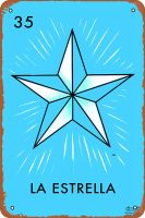 35 La Estrella Star Loteria Card ป้ายโลหะดีบุกลายเม็กซิกันป้ายเครื่องตกแต่งฝาผนัง8X12นิ้ว