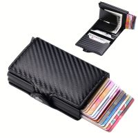 【CC】✹☜  Rfid Aluminum Buckle Men Card Holder Small Wallets Carbon fiber Leather Wallet Male Purses