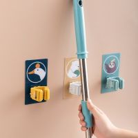 Free Punching Nordic Mop Clip Hook Multifunction Self-adhesive Kitchen Shelf Storage Brush Broom Hanger Household Bathroom Tools Picture Hangers Hooks