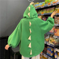 Dinosaur Sweatshirt Women Hoodies 2022 Loose Korean Sculpture Girlfriends Autumn Winter Sisters Outfit Plus Fleece Hooded Jacket