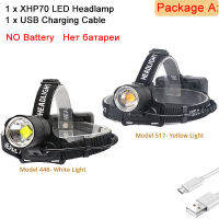 Super Bright Led XHP70.2 Yellow White Headlight Headlamp USB Rechargeable Head Torches XHP Lantern Use 3*18650 Fish