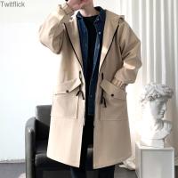 Twitflick สีดำ T Rench Coat ผู้ชายฤดูใบไม้ผลิและฤดูใบไม้ร่วงกลางความยาวผู้ชายฤดูใบไม้ร่วงเสื้อผ้าผู้ชาย2021ใหม่ญี่ปุ่นสบายๆยาวเสื้อแนวโน้ม