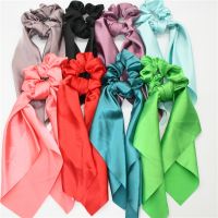 Solid Silk Satin Streamers Hair Scrunchies Women Hair Scarf Elastic Hair Rope Ribbon Band Hair Bow Ties Scrunchies Hair Bands