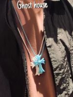 Chrome Hearts1✒ Zong hip-hop trend necklace male and female New York cross limited blue and white mixed plastic pendant