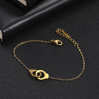 Stainless Steel Bracelets Handcuffs Interlocking Pendant Gold Color Trendy Style Chain for Women Charm Jewelry Birthday Gifts
