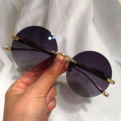 Unique Luxury nd Leopard Leg Sunglasses For Men New Vintage Alloy Rimless Round Pilot Sun Glasses Women Gradient Eyewear