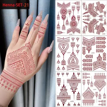 Henna Stickers,2 Legs And 2 Hands, Temporary Tattoo Kit,Mehndi Designs,with  one dark brown cone