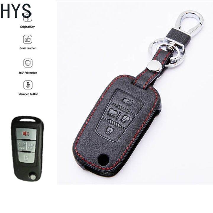 Black PU Leather Key Fob Cover Case For Ford Fusion 4-Button Flip Remote