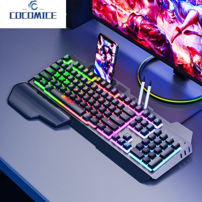 USB Wired 104 Keys Gaming Keyboard RGB Backlight Keyboard with Phone Stand Holder for Computer Desktop Laptop PC Gamer Keyboard Accessories