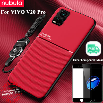 Nebula สำหรับ VIVO V20 Pro (6.44นิ้ว) ปลอกกระจกเทมเปอร์ Silky รู้สึกหนัง Hp VIVO V20 Pro โทรศัพท์มือถือกรณีกันกระแทกรถแม่เหล็กปกหลัง Lanyard ชุดทำความสะอาดหน้าจอสำหรับ VIVO V20 Pro