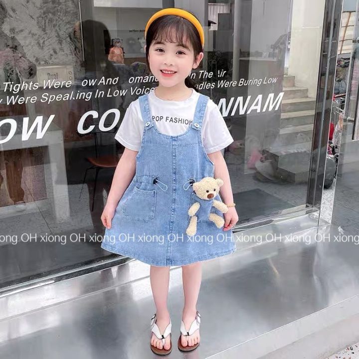 Đầm yếm jean cho bé gái mùa hè phong cách hàn quốc cực xinh, váy bé