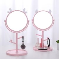 【BEIBEI】 Cute Cat Ear Makeup Mirror With Hooks Desktop Student Dormitory Beauty Table Mirror Jewelry Organize