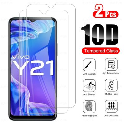 กระจกนิรภัยสำหรับ10D 2ชิ้น,Vivo Y21ป้องกัน Vivi Y 21 21Y 6.51 Quot; ฝาครอบฟิล์มกันรอยโทรศัพท์