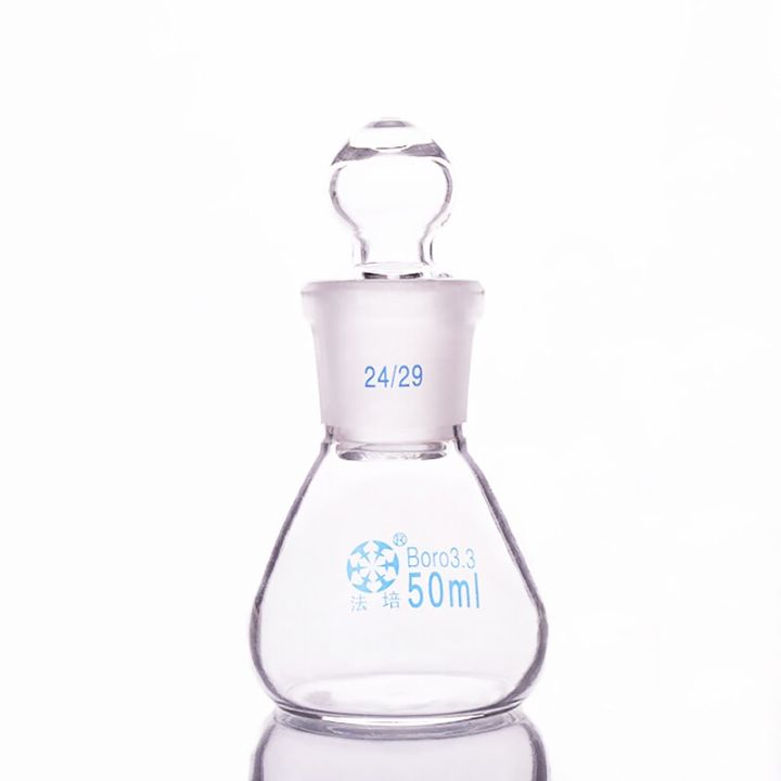 【❉HOT SALE❉】 bkd8umn จุกแก้วรูปทรงกรวยพร้อมพื้นมาตรฐานข้อต่อ50มล. 24/29ขวดทดลองพลาสติกพร้อมปากมาตรฐาน