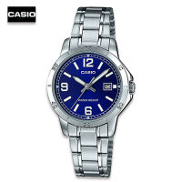 Velashop Casio นาฬิกาข้อมือผู้หญิง สีเงิน/หน้าปัดน้ำเงิน สายสแตนเลส รุ่น LTP-V004D-2BUDF, LTP-V004D-2B, LTP-V004D