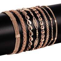 15 Style Choose Women Men Girl 585 Rose Gold Color Curb/Weaving Bracelets Chains Jewelry 18cm-23cm