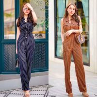 ME17325 Jumpsuit จั้มสูทผ้าลายริ้ว คอปก ขายาว ทรงแขนกุดติดกระดุมลาย อกมีกระเป๋าหน้า มาพร้อมสายผูกเอว งานสุดหรู ทรงเข้ารูปสวย งานน่ารักๆดีไซน์เก๋ คอล​ใหม่ ใส่ออกงานสวยตัวเดียวจบ ใส่ออกมาสวย งานขายดีสุดๆ ตัวนี้แม่ค้าแนะนำ พลาดไม่ได้เลยจ้า   เนื้อผ้า (fabric