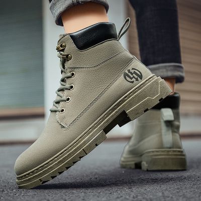 Men Boots Leather Waterproof Lace Up Military Boots Men Ankle Lightweight Shoes for Men Tooling Non Slip