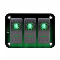 【♘COD Free Cas♘】 rstuth 12v-24v-3-gang-toggle-rocker-switch-panel-green-led-light-on-off-car-marine-boat