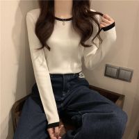 White Base shirt Womens inner wear sweater Spring and Autumn 2023 new autumn crew neck black spring long-sleeved knitted top