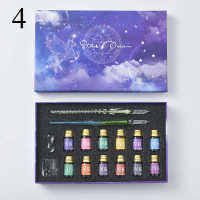 16 Pinsgradient box Glass pen Starry sky glitter dip gold pen powdered 12 colours ink present school drawing art supplies