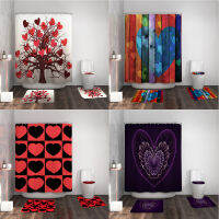 Valentines Day Heart Print Home Decor Bathroom Toilet Cover Sets Waterproof Shower Curtain Mats Car Rugs Suits