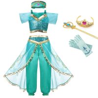 Girls Princess Dress Jasmin Aladdin 39;s Lamp Costume Kids Sequins Cosplay Clothes Children Carnival Halloween Party Fancy Dress