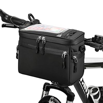 กระเป๋ามือจับจักรยานด้านหน้ารถจักรยานกระเป๋าทรงหลอดจักรยาน Pannier กระเป๋าเป้อุ้มกระเป๋าสะพายไหล่กรอบสีดำอุปกรณ์สำหรับจักรยาน