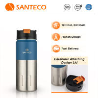 Santeco 17oz/24oz, ขวดน้ํากีฬา, ขวดสูญญากาศ, สแตนเลส, ปลอดสาร BPA, ดีไซน์ฝรั่งเศส, เก็บความร้อนและเย็น